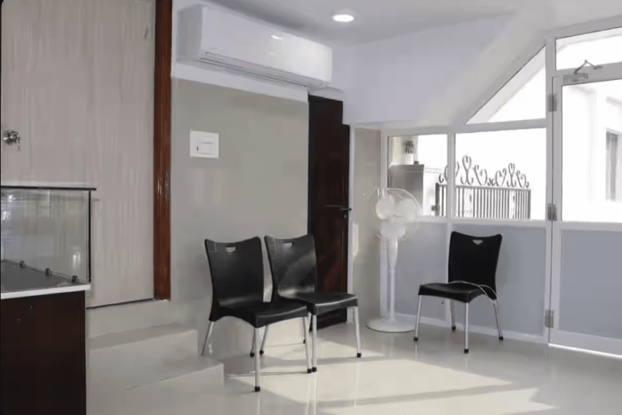 Dental treatment chair and overhead light setup