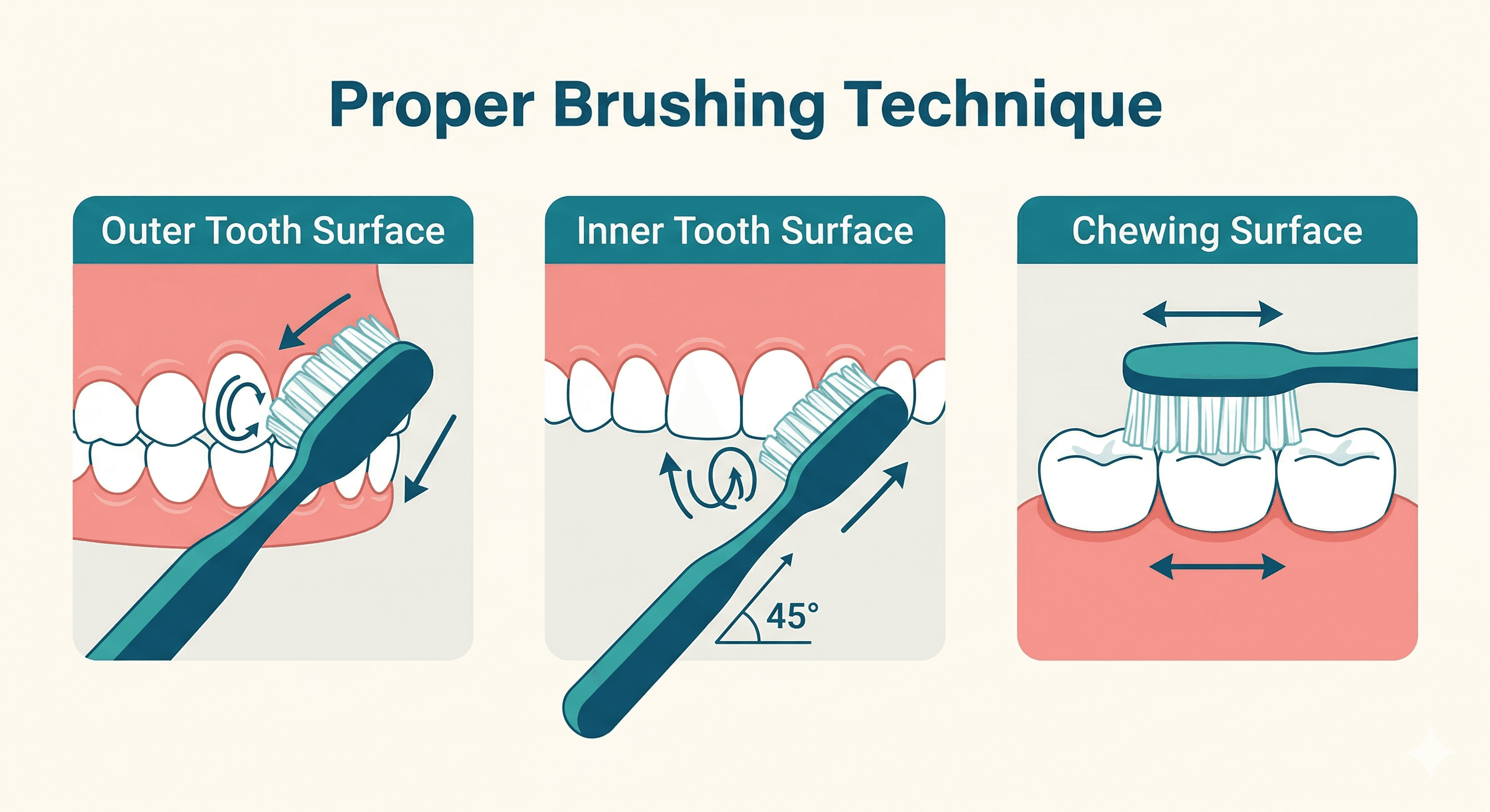 Daily habit infographic showing proper brushing technique
